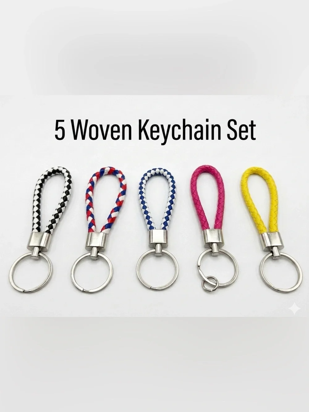Assorted Woven Loop Keychain Set - Pink, Yellow & Multicolor